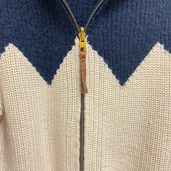 Tory Burch Cream and Navy Zip Front Wool Blend Jacket - Picture 5 of 12